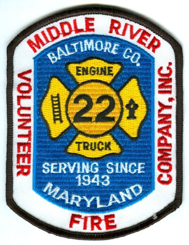 Middle River Volunteer Fire Company Inc Engine Truck 22 Patch Maryland MD