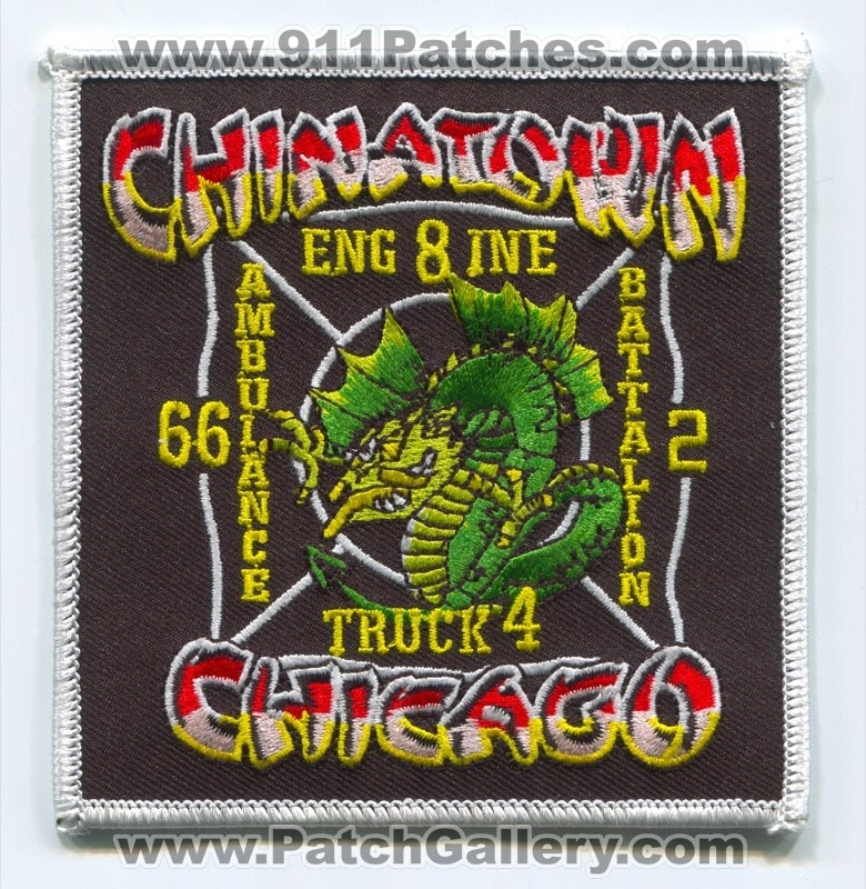 Chicago Fire Department Engine 8 Truck 4 Ambulance 66 Battalion 2 Patch Illinois IL