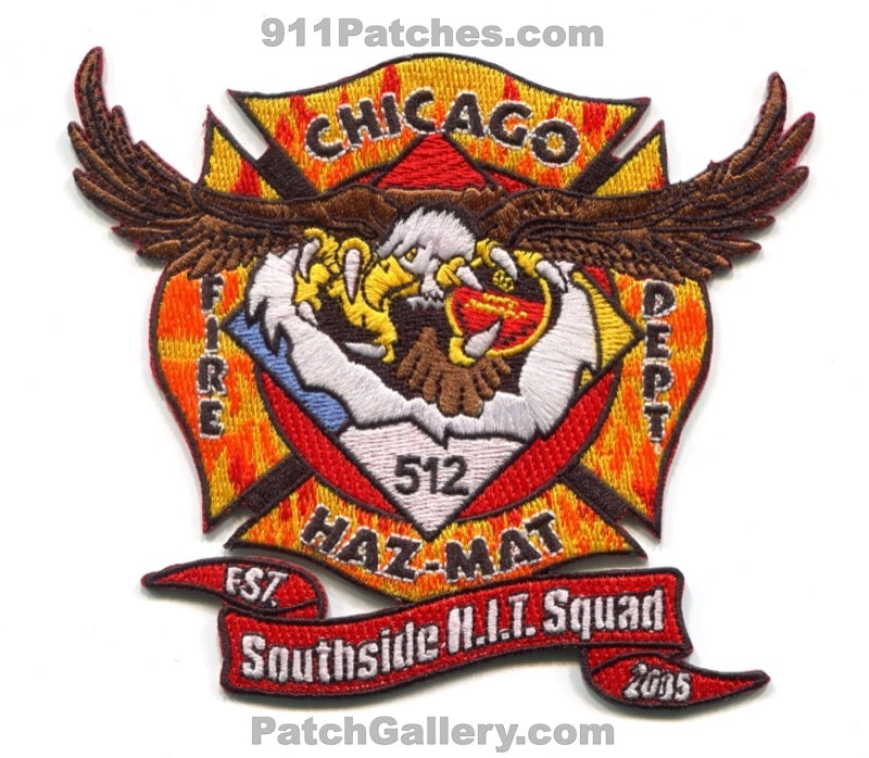 Chicago Fire Department Hazardous Incident Team HazMat 5-1-2 Patch Illinois IL