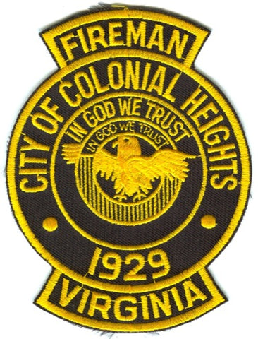 Colonial Heights Fire EMS Department Fireman Patch Virginia VA