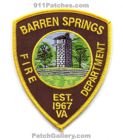 Barren Springs Fire Department Patch Virginia VA