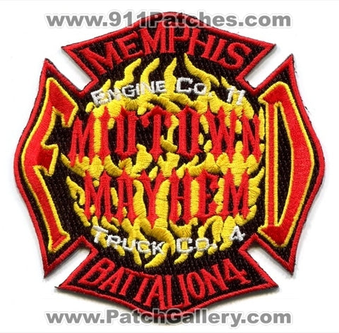 Memphis Fire Department Engine 11 Truck 4 Battalion 4 Patch Tennessee TN