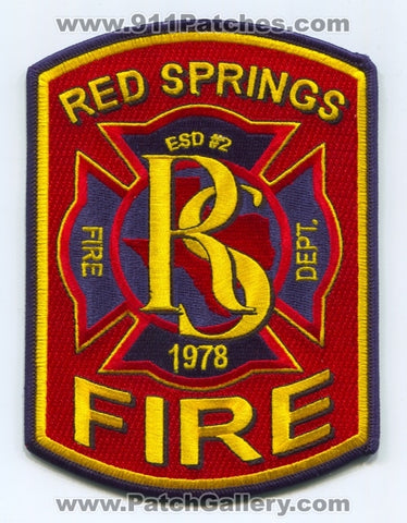 Red Springs Fire Department Smith County ESD 2 Patch Texas TX 5.00 Inches
